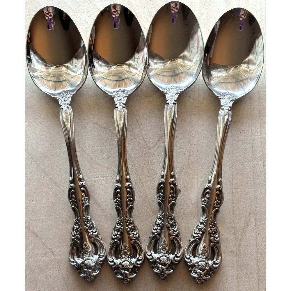 Oneida Michelangelo Stainless Flatware Cube LOT of 4 Soup Spoons 6 1/2